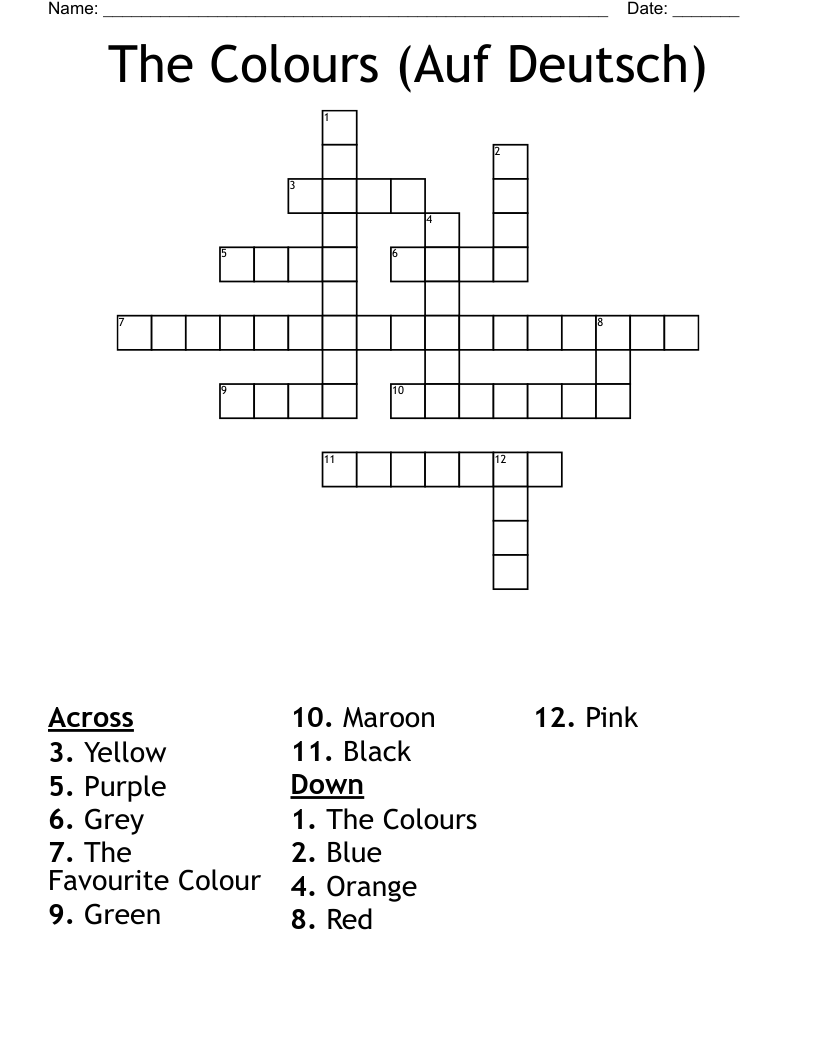 The Colours (Auf Deutsch) Crossword