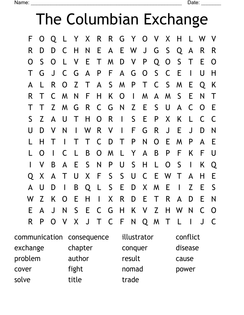 The Columbian Exchange Word Search