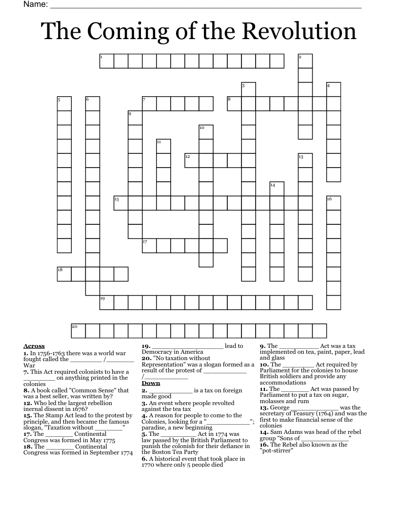 The Coming of the Revolution Crossword