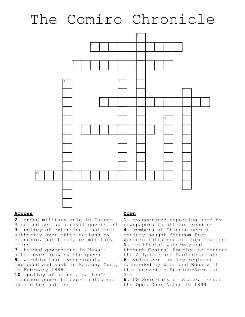 The Comiro Chronicle  Crossword