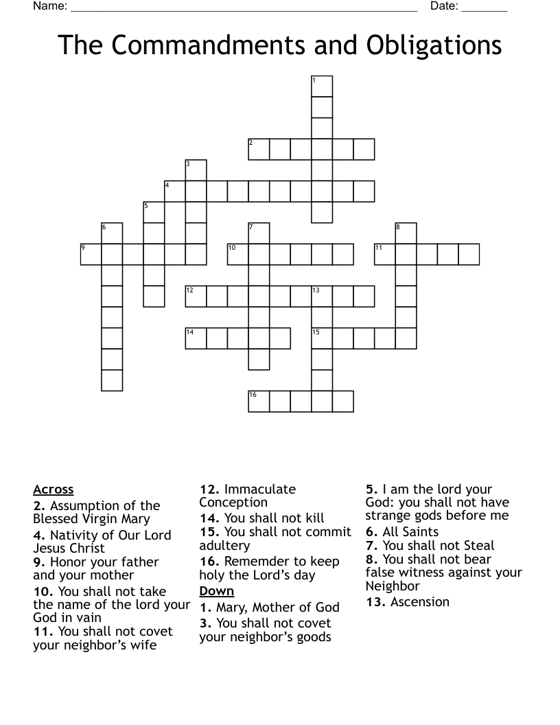 The Commandments and Obligations Crossword