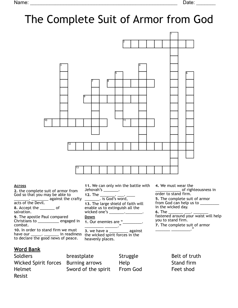 The Complete Suit of Armor from God Crossword