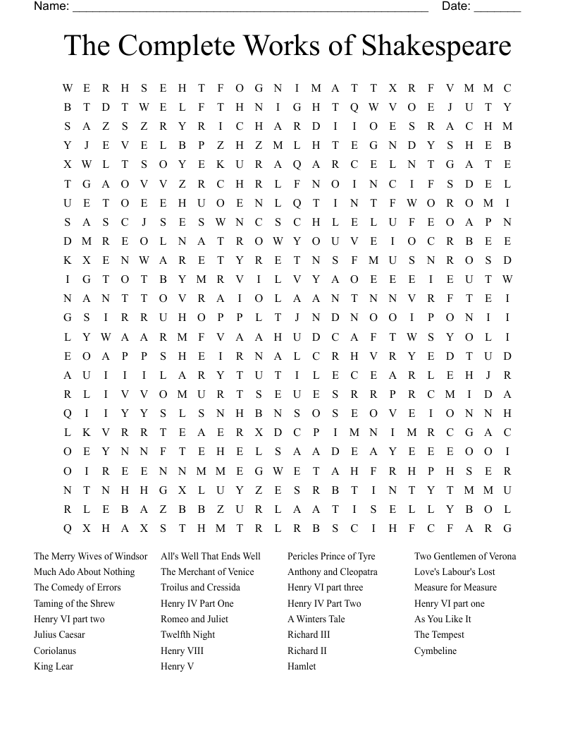 The Complete Works of Shakespeare  Word Search