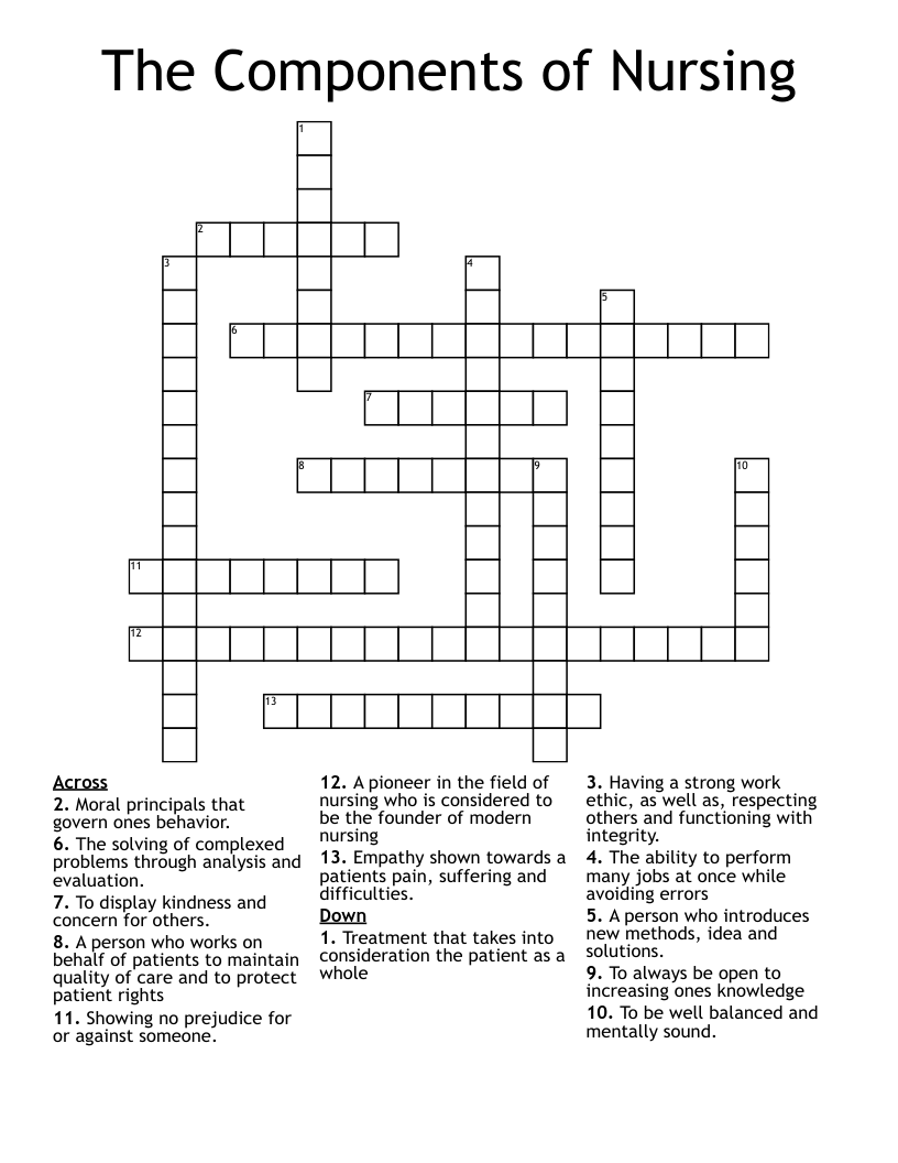 The Components of Nursing Crossword