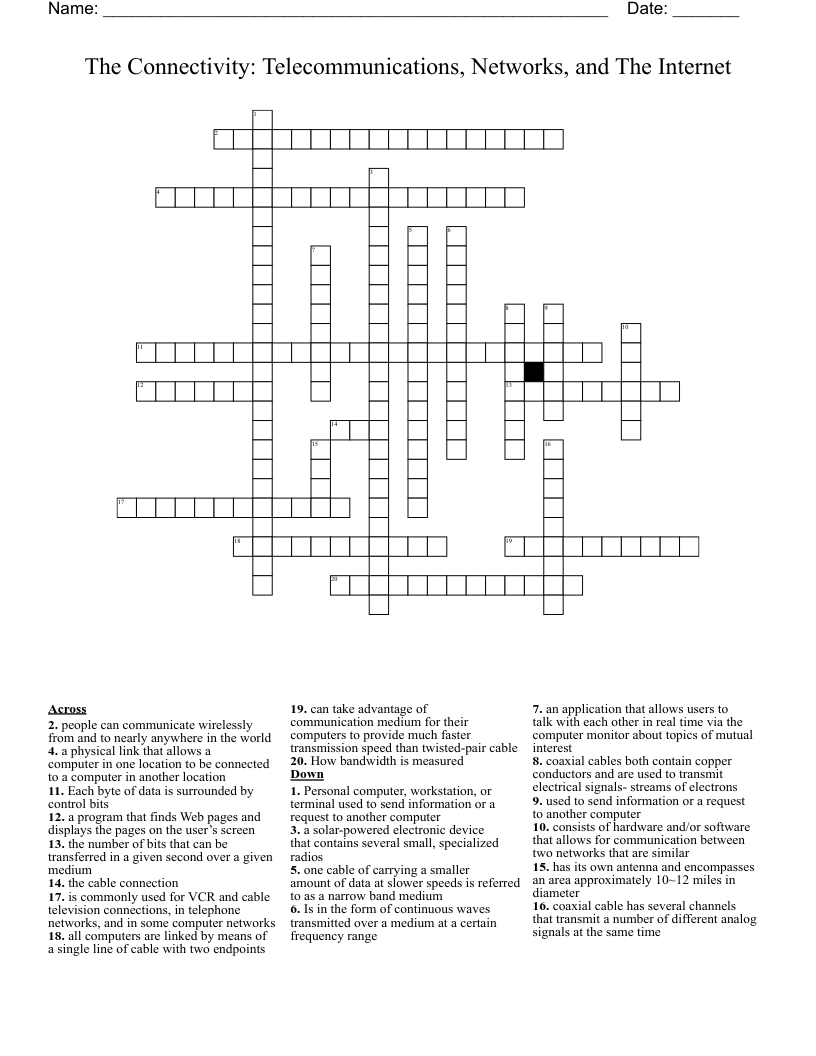 The Connectivity: Telecommunications, Networks, and The Internet Crossword