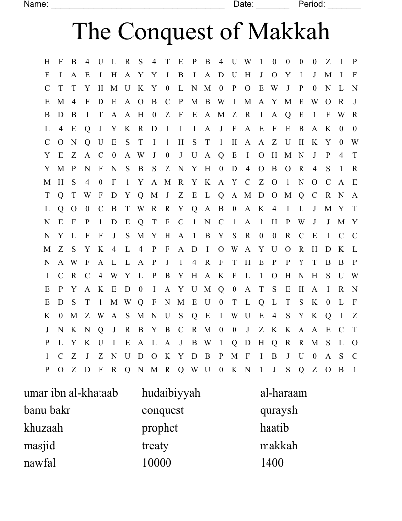 The Conquest of Makkah Word Search