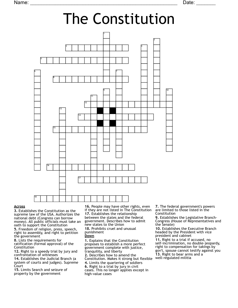 The Constitution Crossword