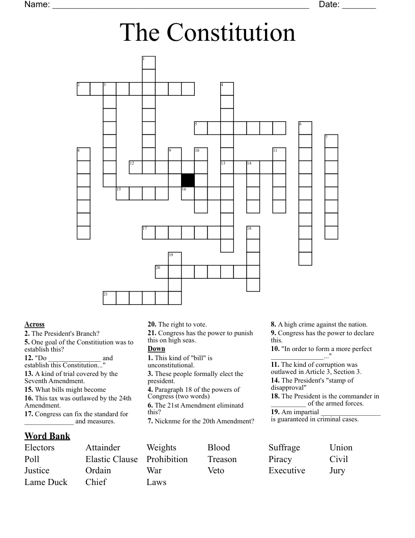The Constitution Crossword
