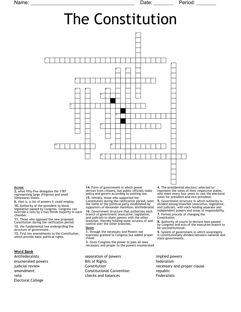 The Constitution Crossword