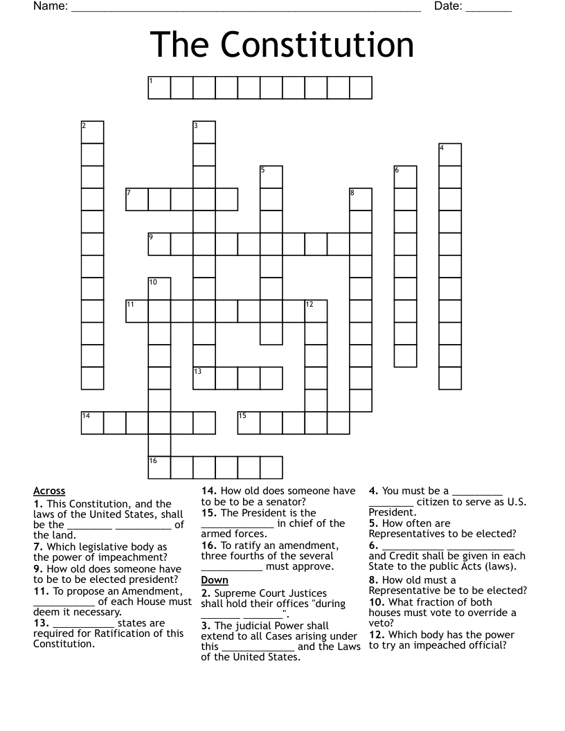 The Constitution Crossword