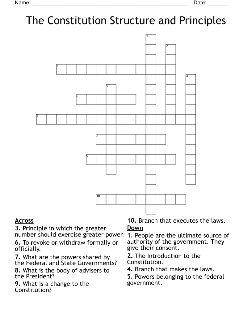 The Constitution Structure and Principles Crossword