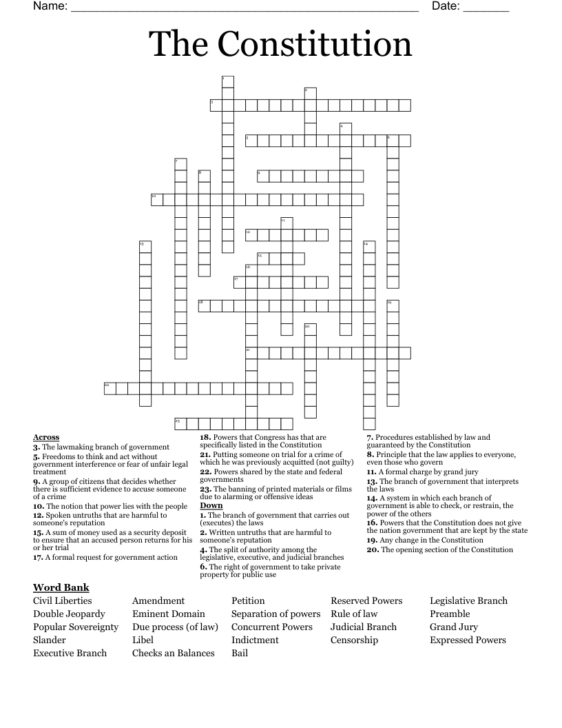 The Constitution  Crossword