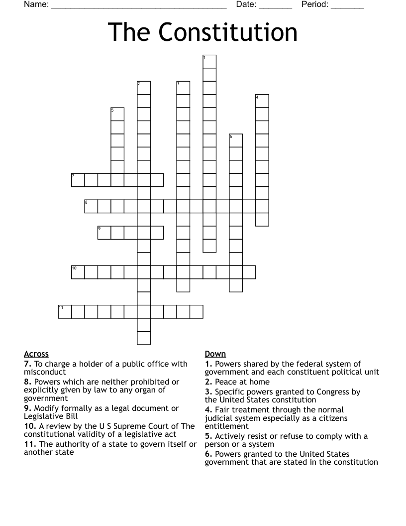 The Constitution  Crossword