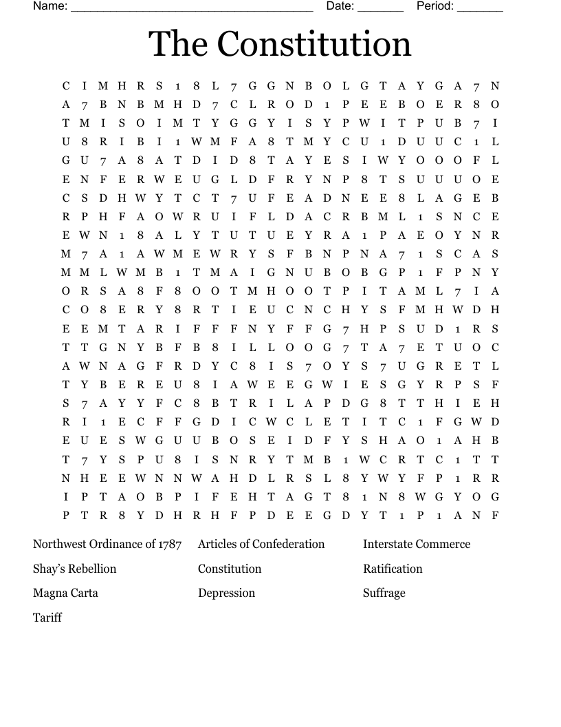 The Constitution  Word Search