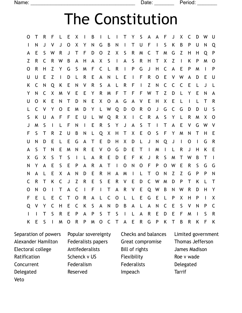 The Constitution  Word Search