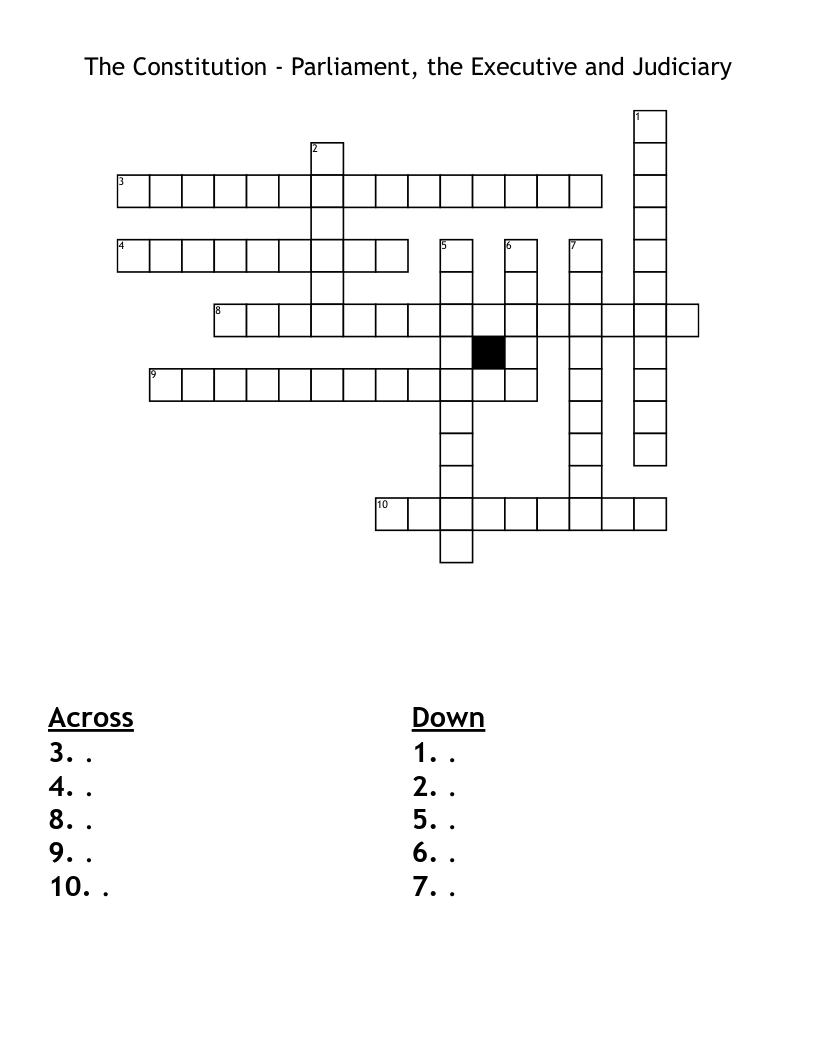 The Constitution - Parliament, the Executive and Judiciary Crossword