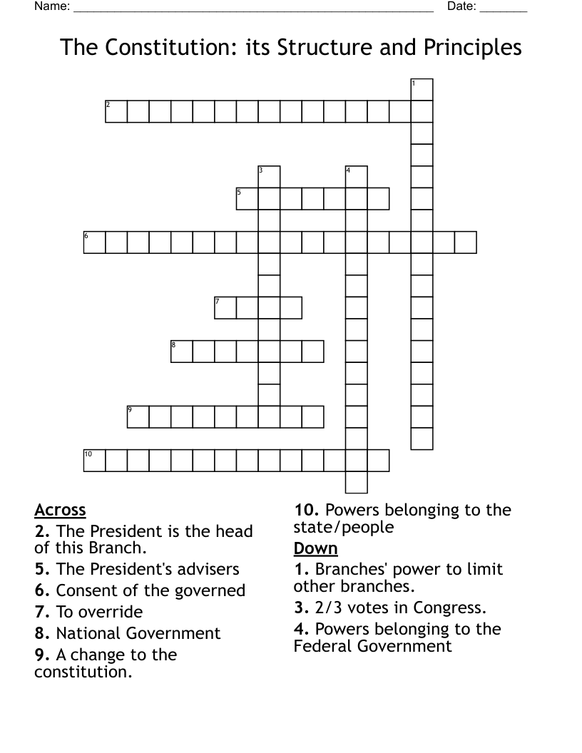 The Constitution: its Structure and Principles Crossword