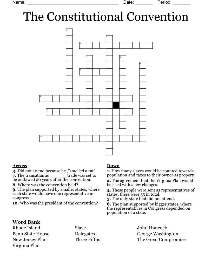 The Constitutional Convention  Crossword