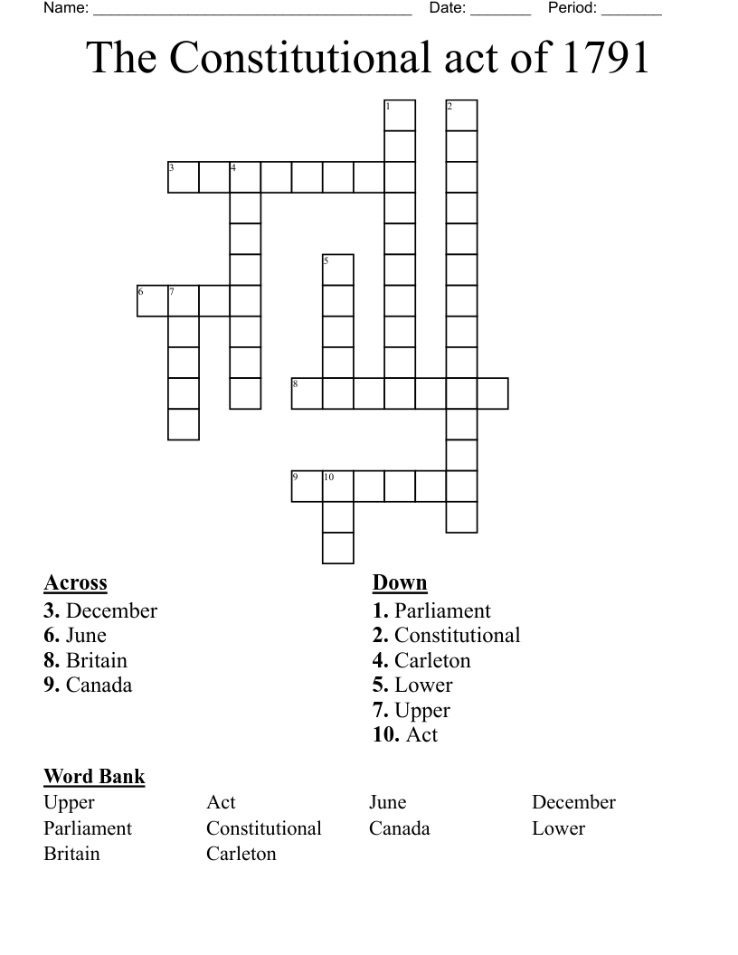 The Constitutional act of 1791 Crossword
