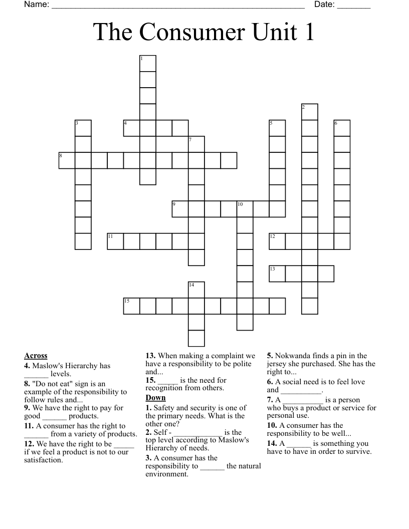 The Consumer Unit 1 Crossword