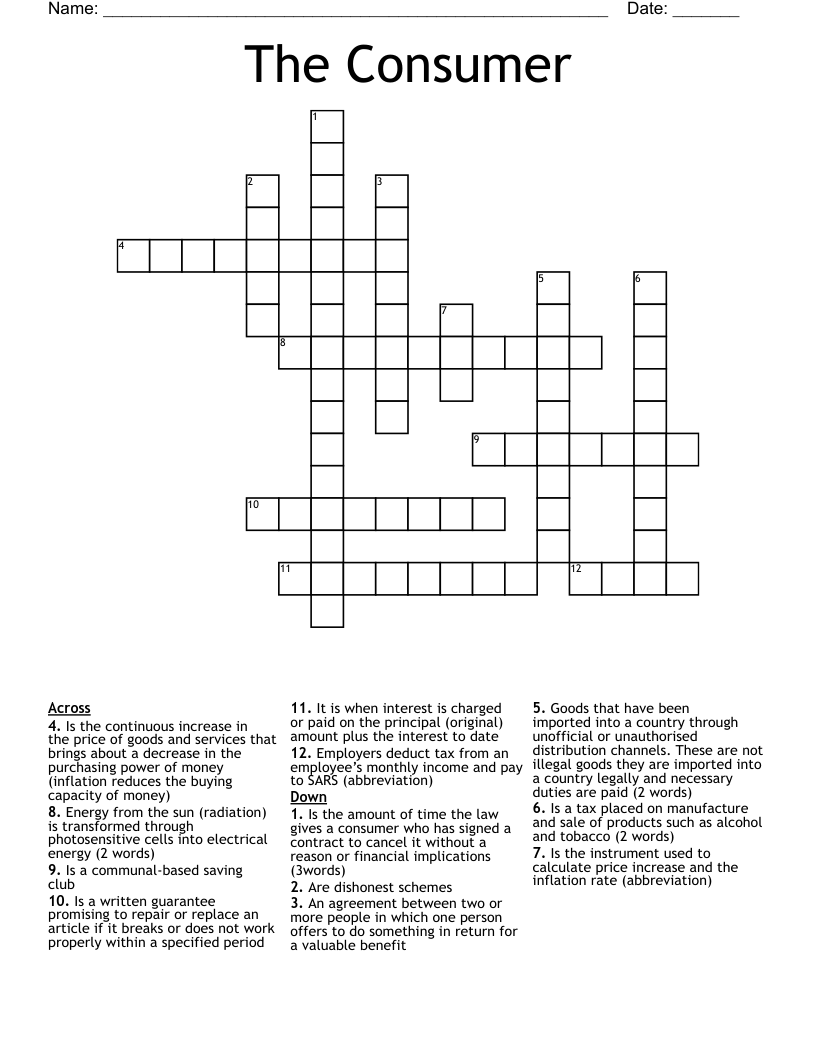 The Consumer  Crossword