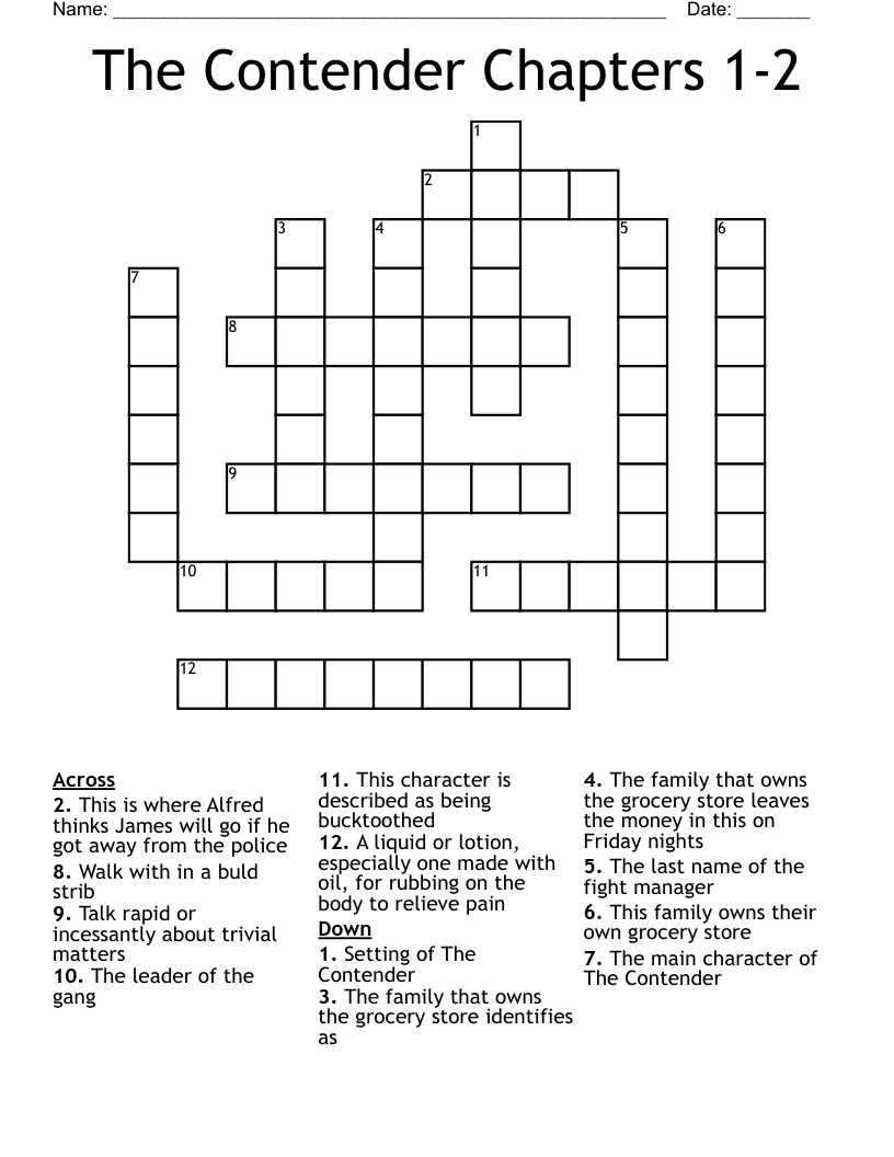 The Contender Chapters 1-2 Crossword