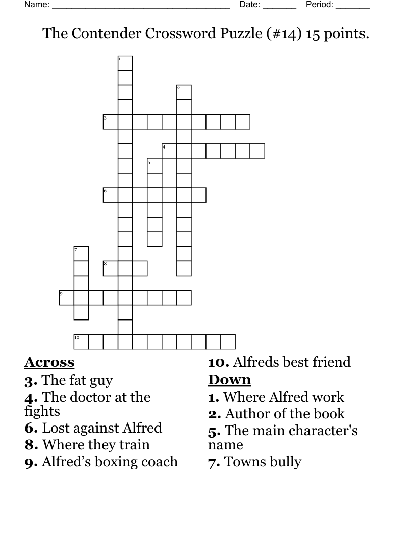 The Contender Crossword Puzzle (#14) 15 points.