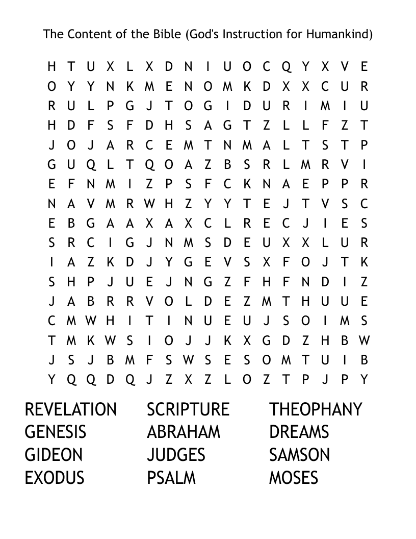 The Content of the Bible (God's Instruction for Humankind) Word Search