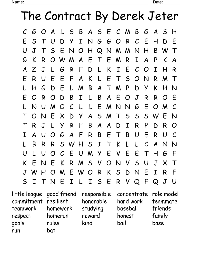 The Contract By Derek Jeter Word Search