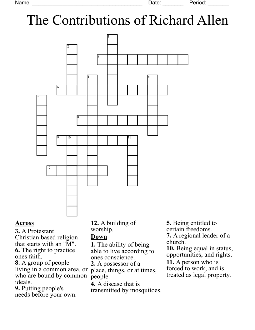 The Contributions of Richard Allen Crossword