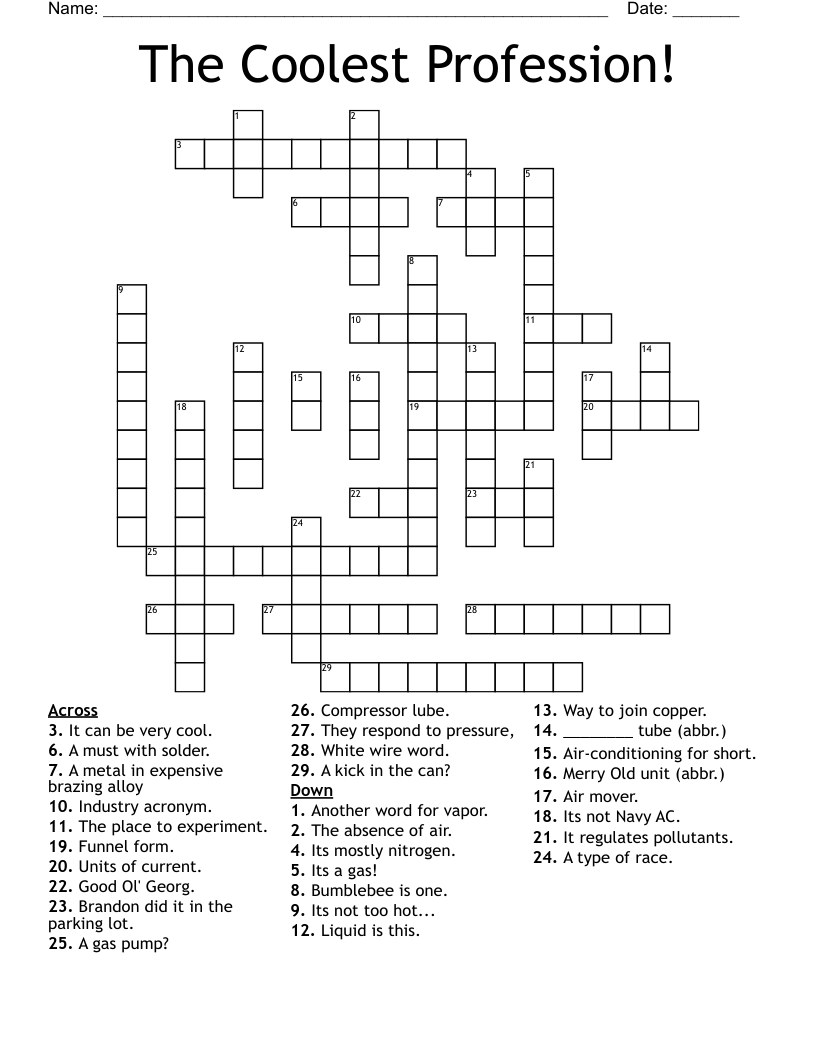 The Coolest Profession! Crossword