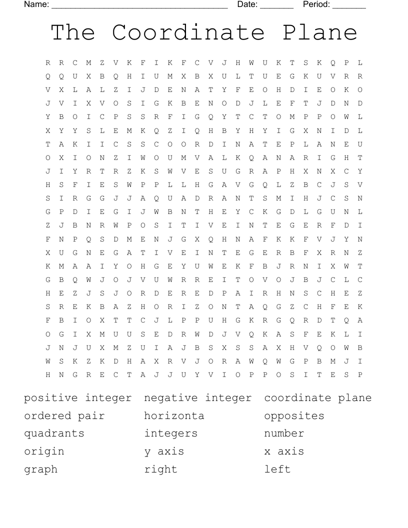 The Coordinate Plane Word Search