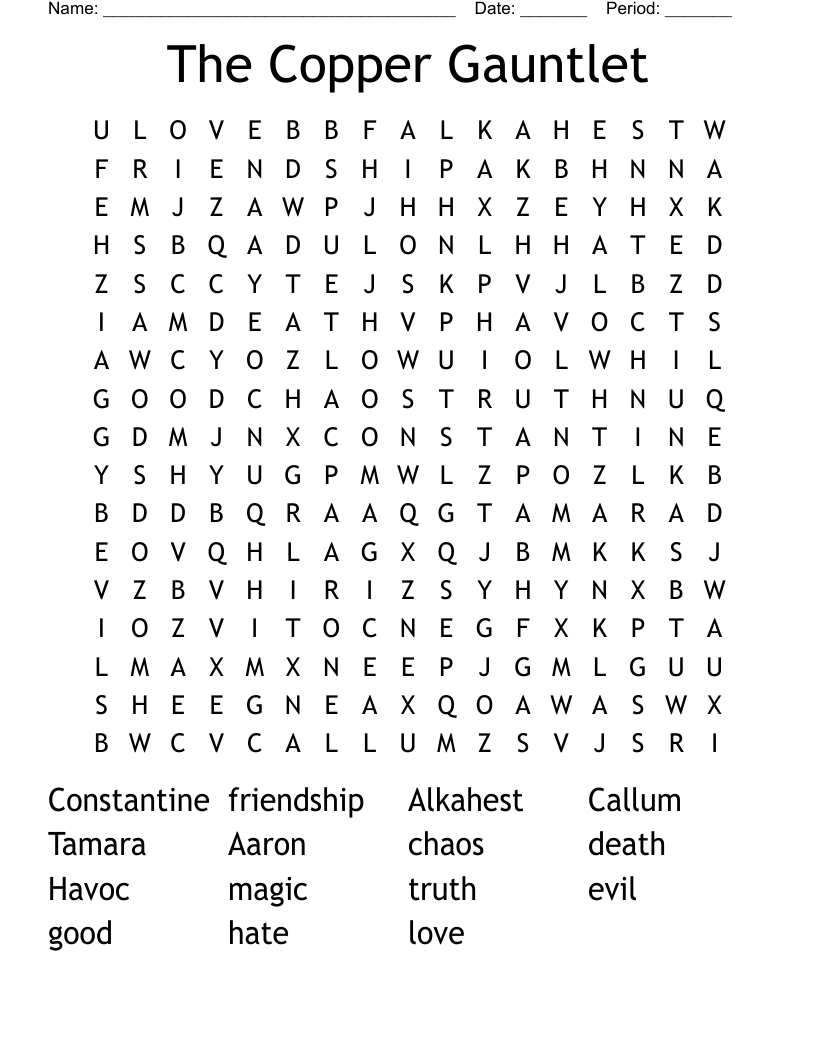 The Copper Gauntlet Word Search