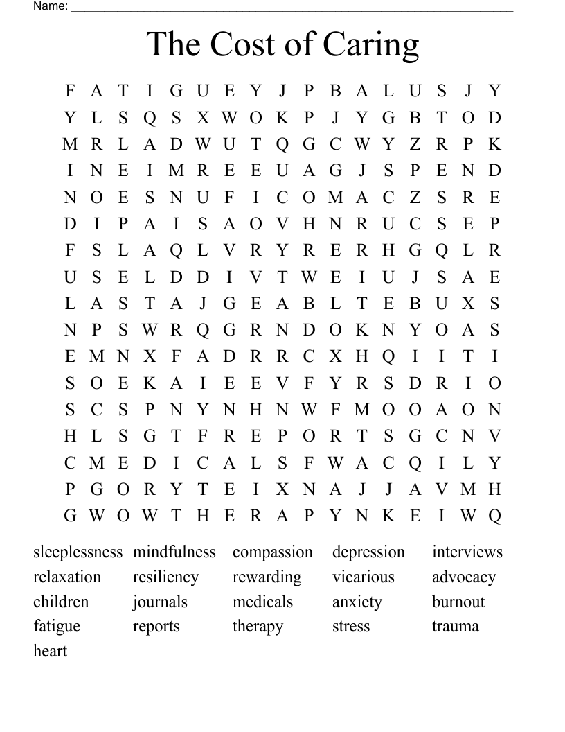 The Cost of Caring Word Search