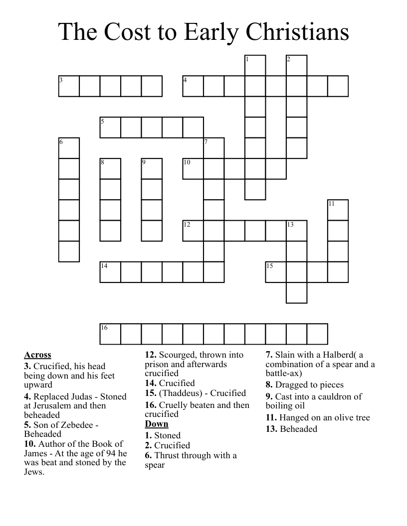 The Cost to Early Christians Crossword