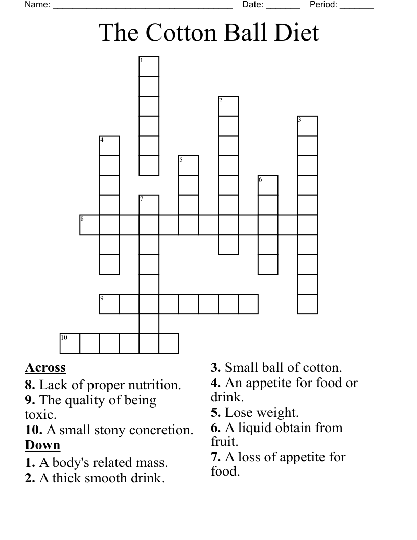 The Cotton Ball Diet Crossword