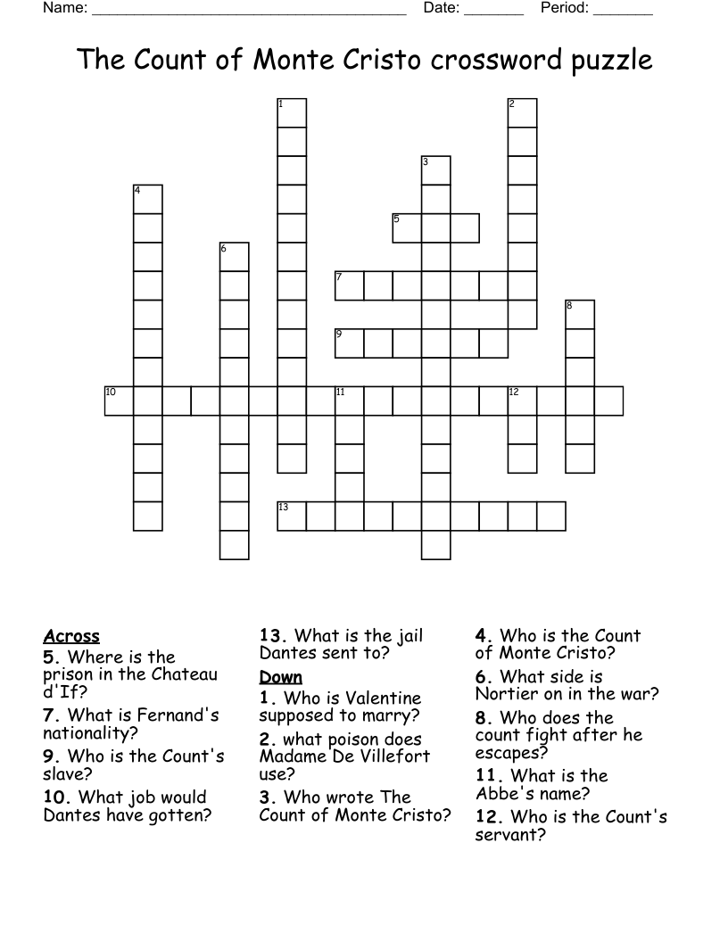 The Count of Monte Cristo crossword puzzle
