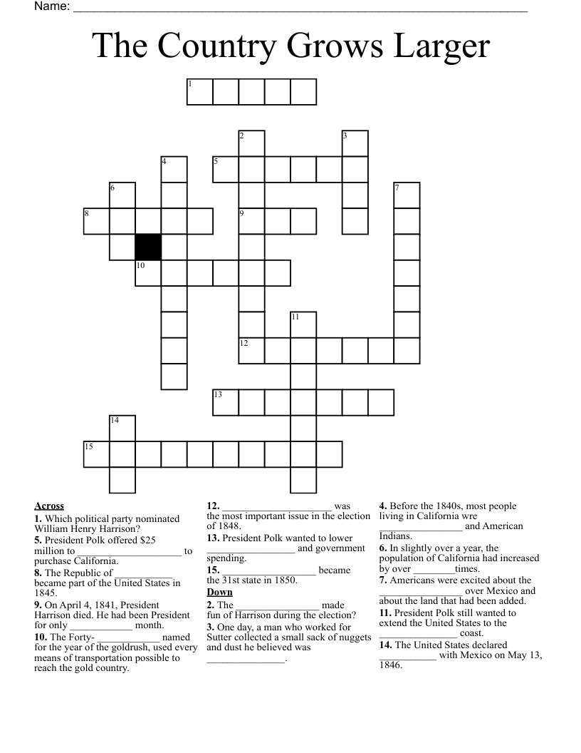 The Country Grows Larger Crossword