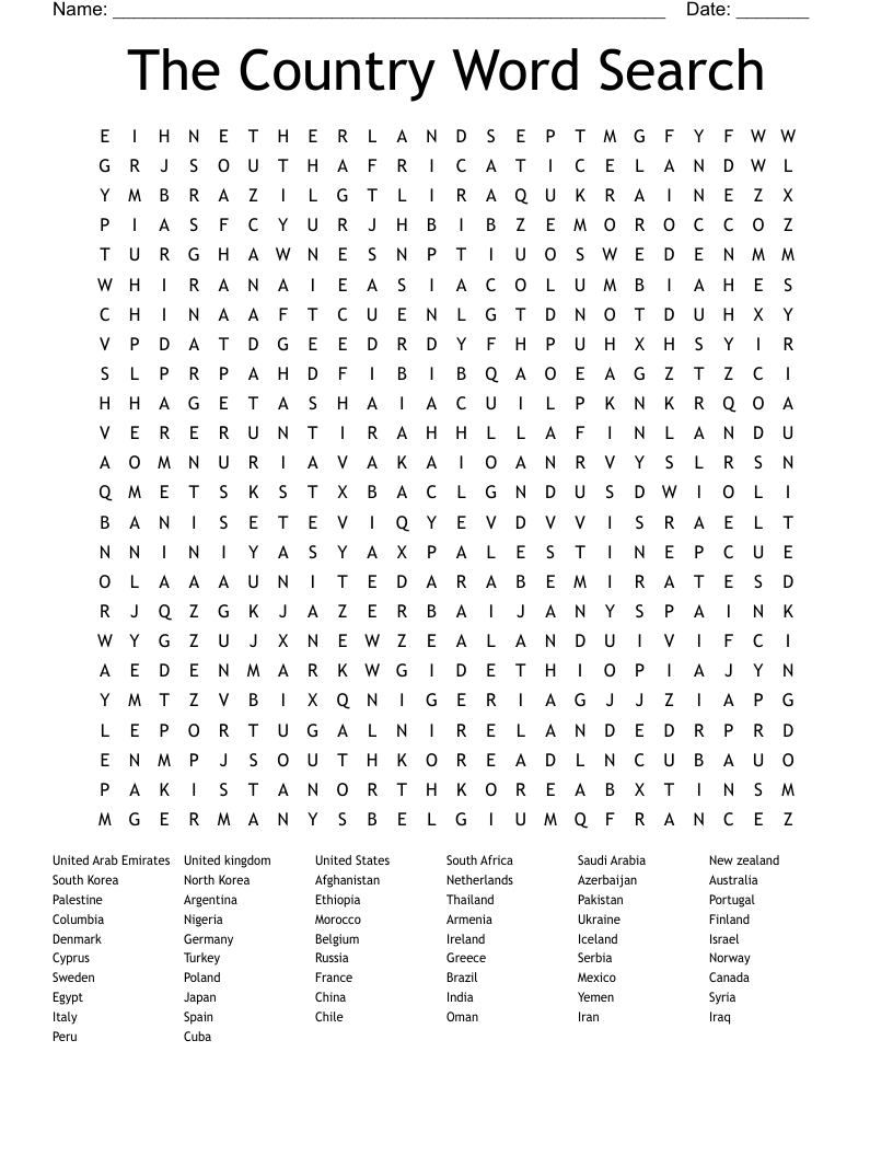 The Country Word Search