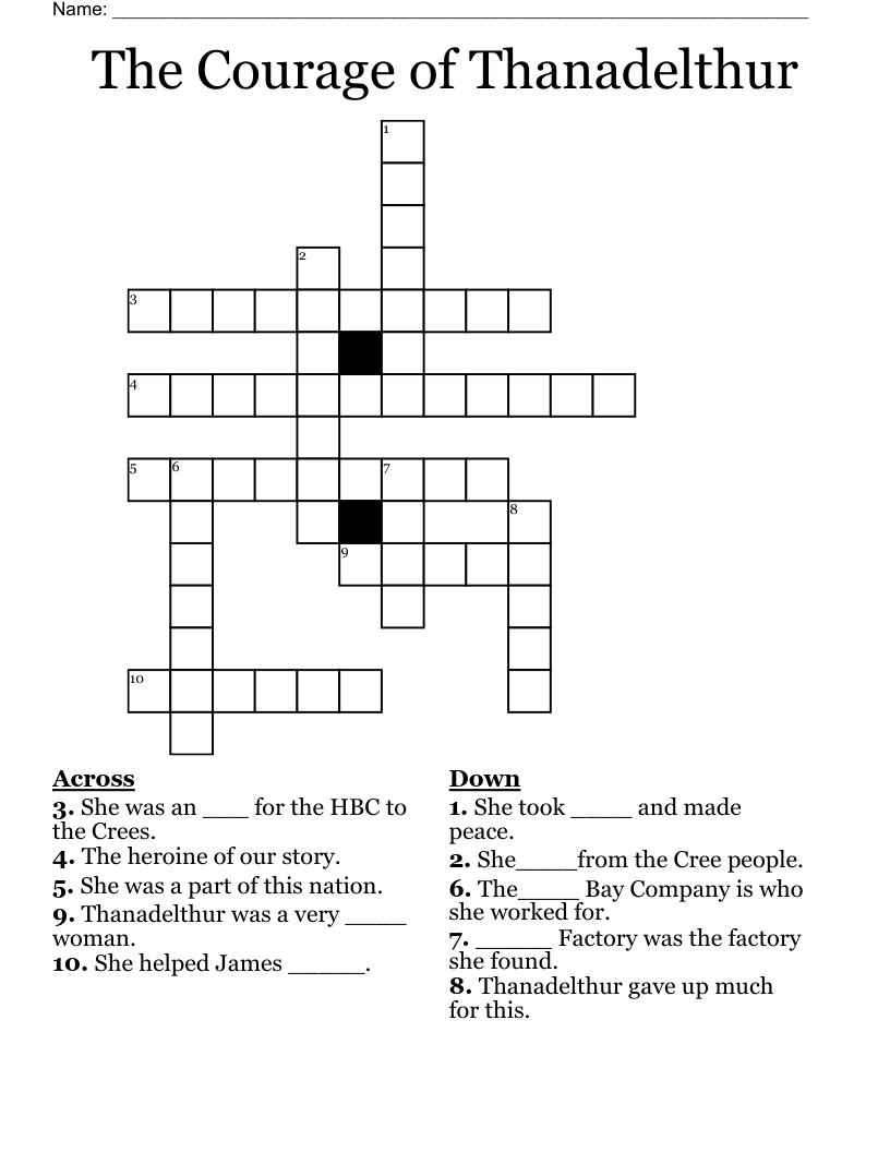The Courage of Thanadelthur Crossword