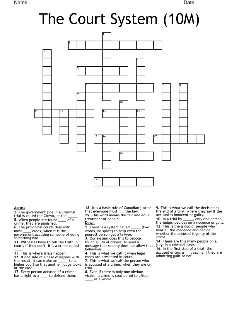The Court System (10M) Crossword