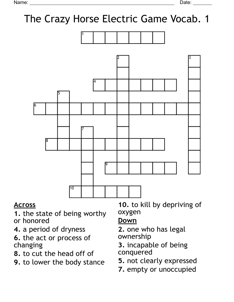 The Crazy Horse Electric Game Vocab. 1 Crossword