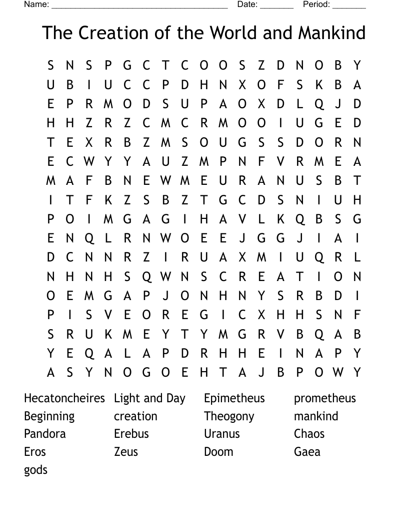 The Creation of the World and Mankind Word Search