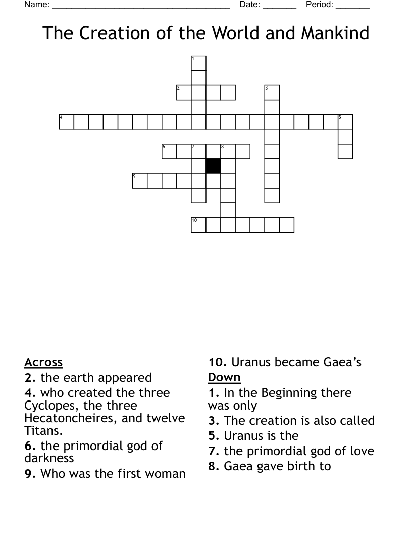 The Creation of the World and Mankind Crossword