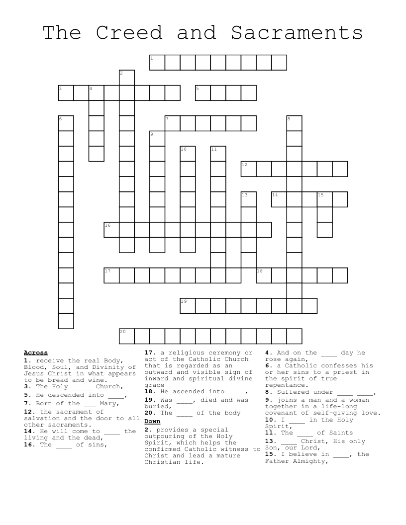 The Creed and Sacraments Crossword