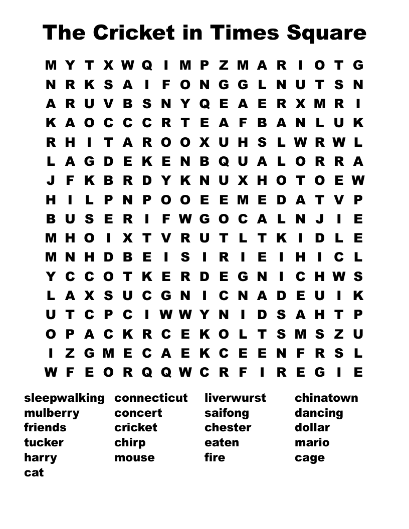 The Cricket in Times Square Word Search