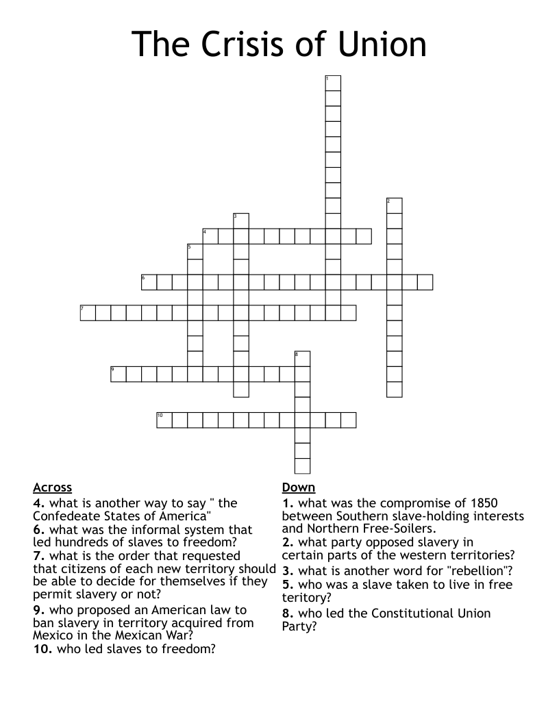 The Crisis of Union Crossword