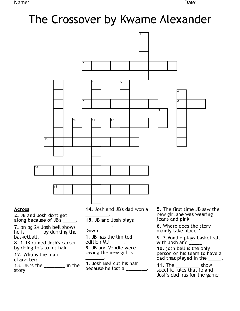 The Crossover  by Kwame Alexander  Crossword