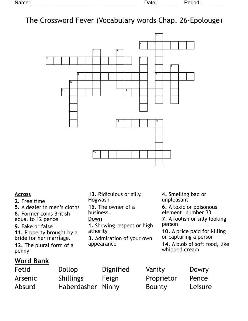 The Crossword Fever (Vocabulary words Chap. 26-Epolouge)