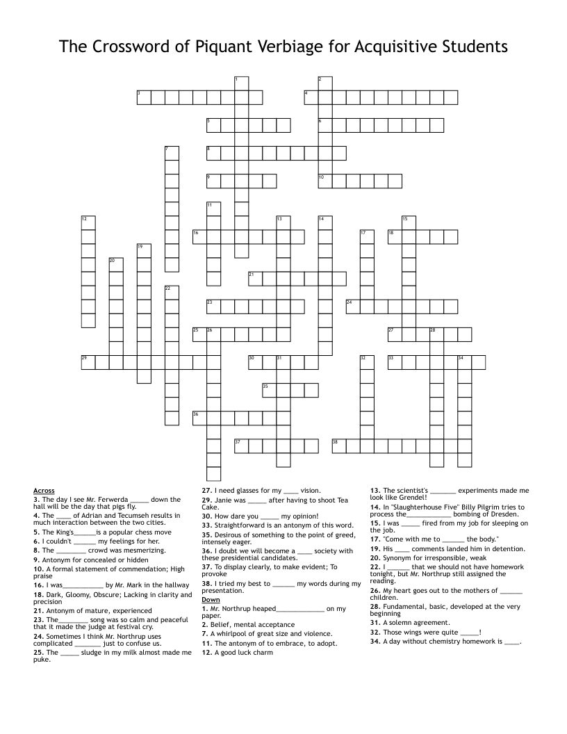 The Crossword of Piquant Verbiage for Acquisitive Students